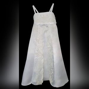 Girls Size 4 Embellished Satin Special Occasion Dress in White